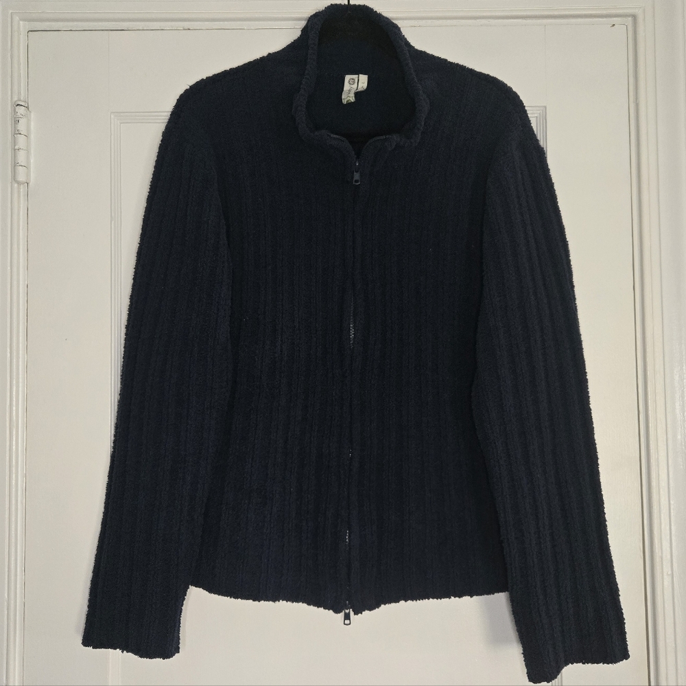Wooby Dark Blue Fuzzy Zip-Up Sweater - Women's Large